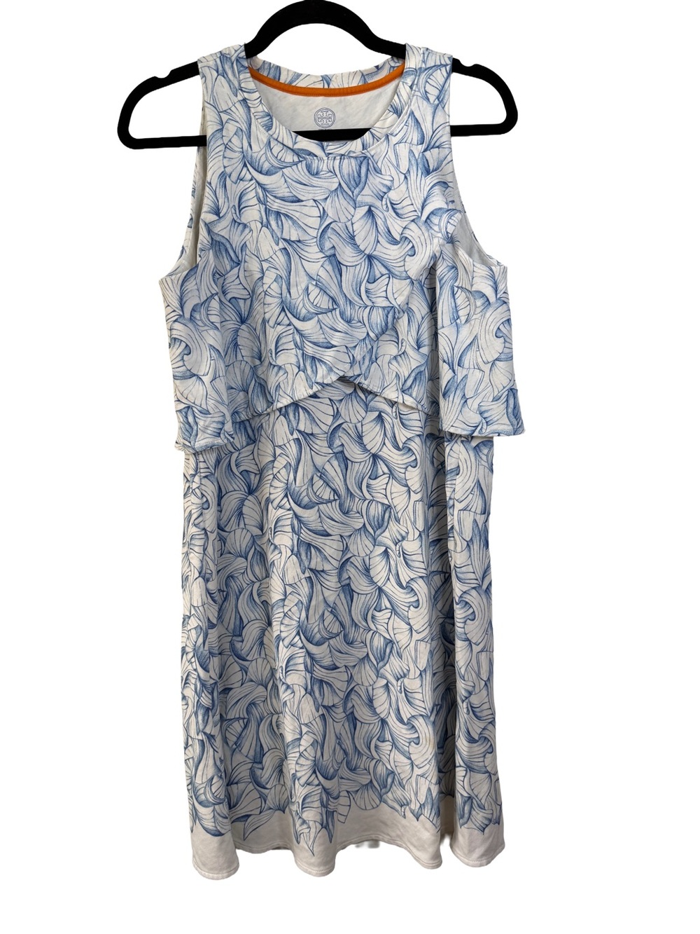 Tory Burch Blue Floral Layered Sleeveless Dress Medium Pima Cotton Shift Dress